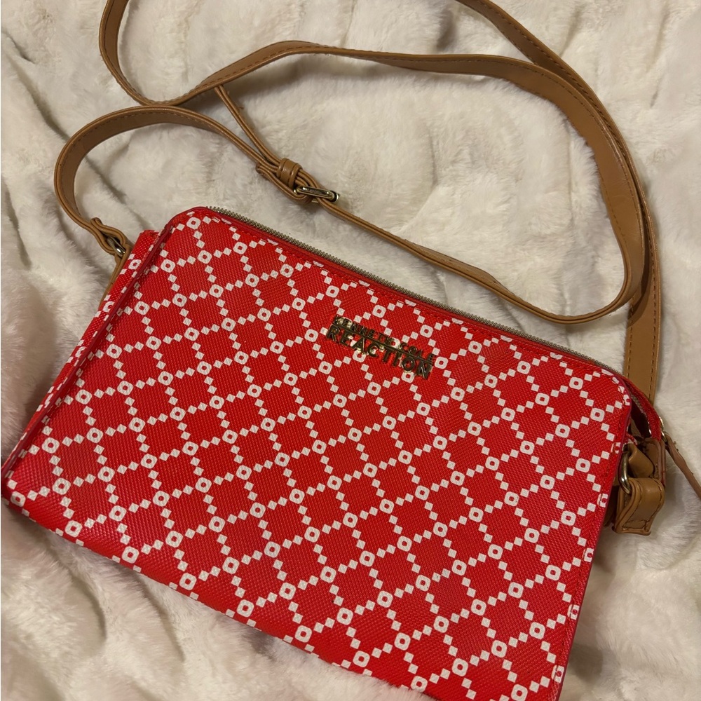 Kenneth Cole Reaction Red and Tan Crossbody Bag